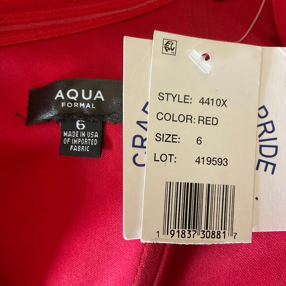 AQUA Women's Cocktail Dress Size 6 Red Crepe Sleeveless One Shoulder Mini Sheath - Picture 7 of 10